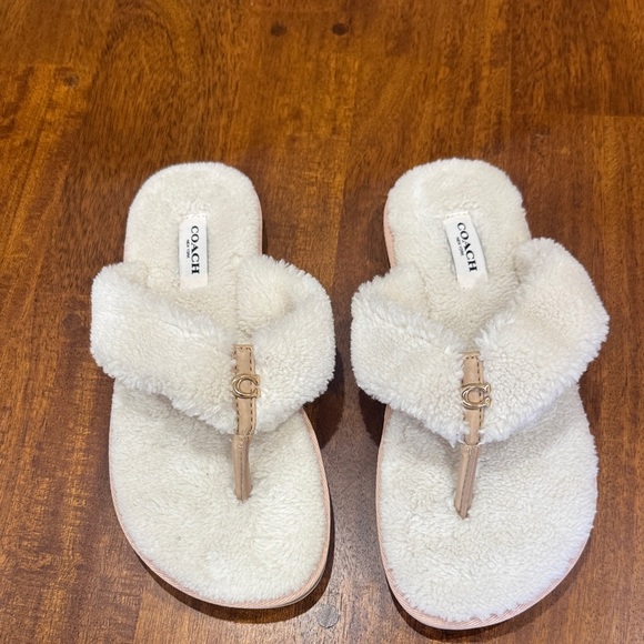 Coach Shoes - Coach Cream Plush Flip Flops